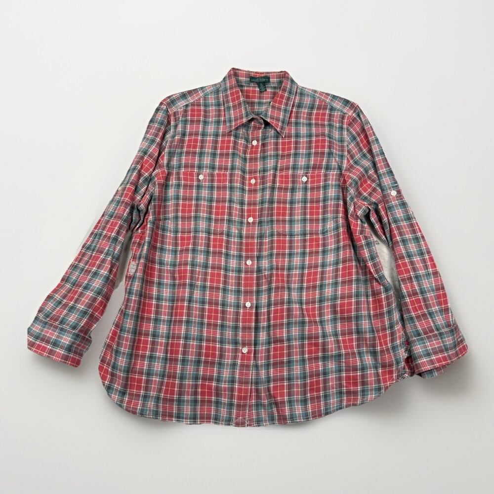 Lauren Ralph Lauren Flannel Shirt Women’s Size 2X Red Plaid Button Roll Tab L/S